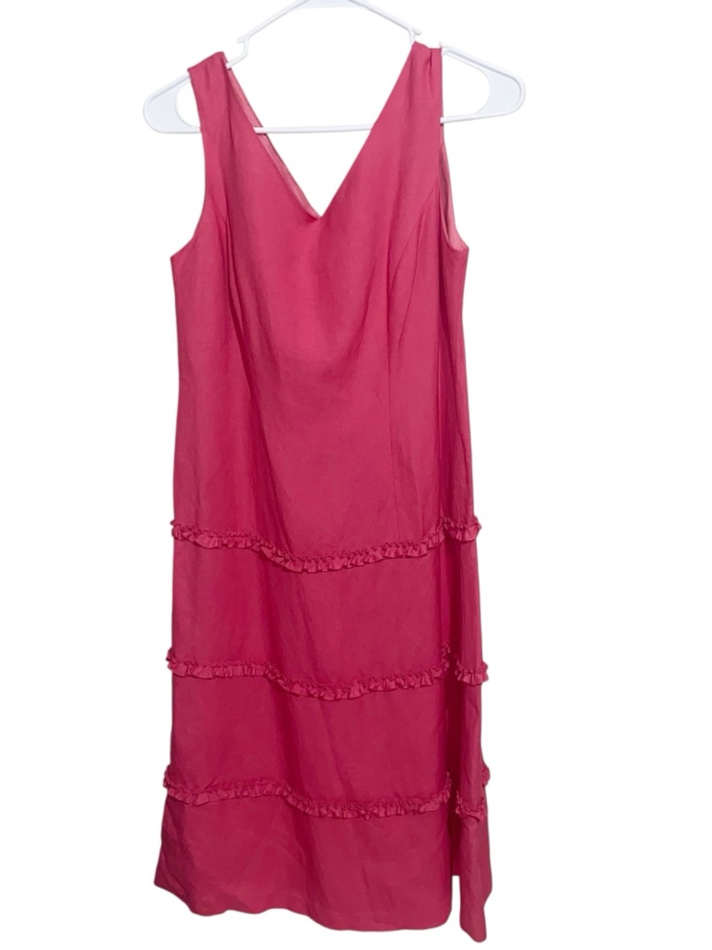 Vintage Talbots Dress Womens Sz 6 Petite Linen Blend Sheath Ruffle Preppy Pink